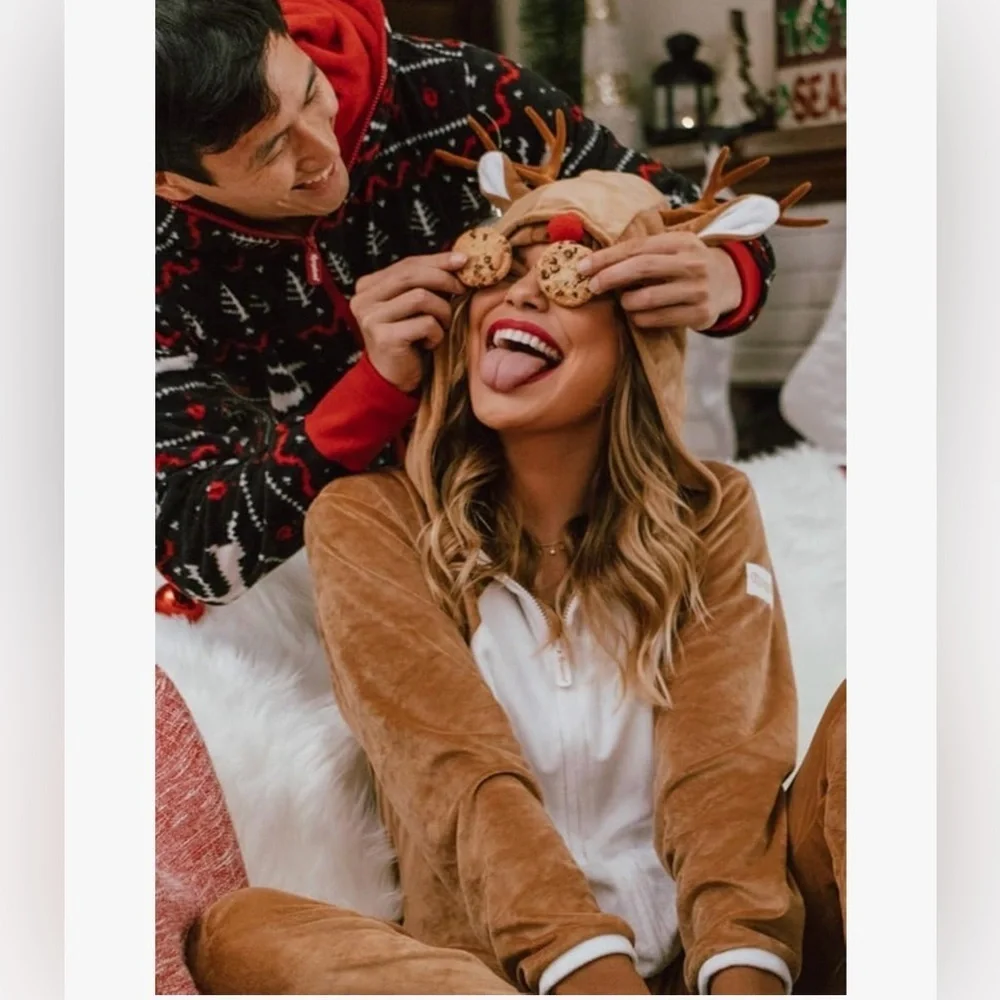 Reindeer Rudolph antler Onesie jumpsuit Christmas Holiday costume Holiday